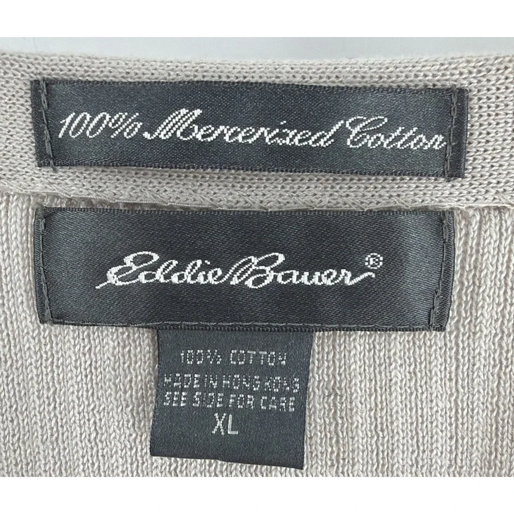 Vintage Eddie Bauer Ribbed Knit Cardigan Sweater Vest Mens XL Beige Y2K 90's